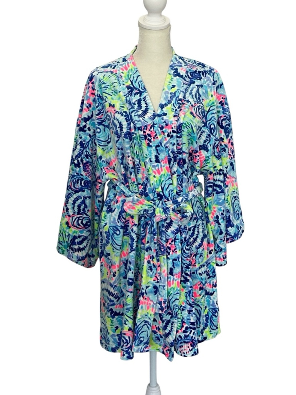 Lilly Pulitzer Elaine Plush Short Velour Robe Ocean Commotion Print Size L / XL - Picture 2 of 9